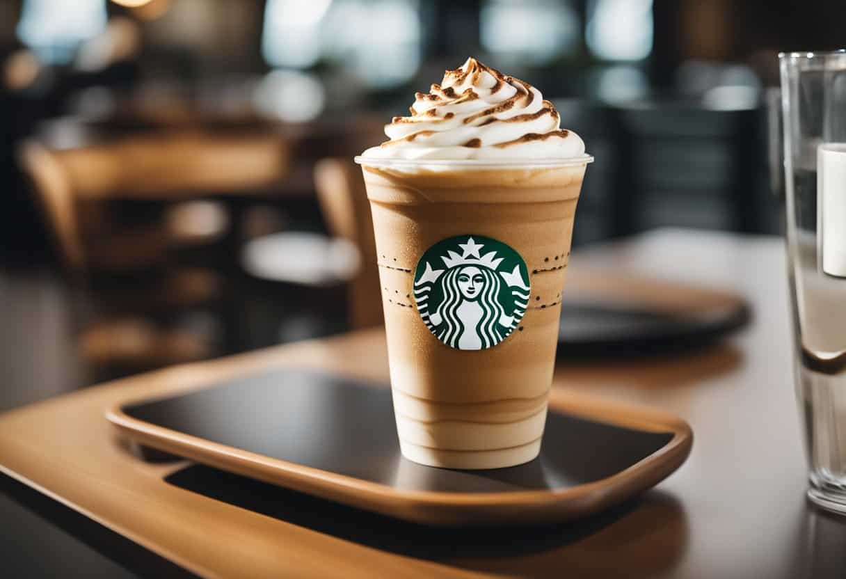 A table with three different cappuccino variations at Starbucks